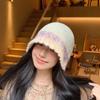 Gorro de punto retro japonés para mujer, otoño e invierno, cálido, de lana, para cabeza grande, rojo Sena, tipo cubo, sombrero de pescador delgado
