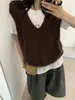 26 Otoño Nuevo Estilo Coreano Seda de Morera Cachemir Cepillado Color Sólido Cuello en V Sin Mangas Versátil Chaleco de Punto para Mujer