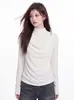 Camiseta de manga larga con cuello alto falso de dos piezas para mujer, nuevo diseño de otoño e invierno, corte ajustado, que realza la figura, estilo puro y sensual, top de hombros descubiertos