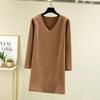 Outono e Inverno Estilo Coreano Camiseta Básica de Veludo Vestido com Decote V Manga Longa Feminina Versátil Camiseta Engrossada Comprimento Médio Saia Básica Tamanho Plus
