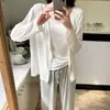 Pijama de Rayón para Mujer para Primavera y Otoño con Almohadillas en el Pecho, Chaleco, Cárdigan y Pantalones Largos, Conjunto de Ropa de Casa Casual Simple Delgado de Tres Piezas