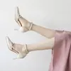 Sandálias Elegantes de Salto Alto com Tira Única e Bico Fino com Pérolas para Mulheres, Primavera 2026, Adequadas para Meninas Combinarem com Vestidos