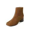 Zapatos de punta de piel de oveja botas cortas para mujer botas de una sola capa otoño e invierno nuevo cremallera lateral tacón grueso tacón medio estilo coreano botas cortas para mujer moda