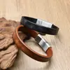 Pulsera de cuero de vaca con hebilla punk de acero inoxidable europea y americana, joyería para hombre, correa de muñeca de cuero brillante para hombre