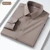 Camisa Masculina de Manga Longa em Mistura de Lã, Casual de Negócios, Lavável à Máquina, Cor Sólida, Não Amassa, Camisa para Primavera e Outono