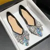 Sapatilhas Brancas de Strass Bico Fino Femininas Sapatos Rasos de Banquete Femininos Novo Estilo Francês Estilo Coco Chanel Sapatos Femininos Baixo Corte Sapatos de Casamento Femininos