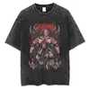 Ropa Urbana Japonesa para Hombre Vintage Negro Lavado Camiseta Anime P
