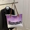 Bolso Grande de Lona Bordado con Borla y Letra de Diseño Japonés y Coreano para Mujer, Bolso Nicho de Hombro Único, Bolso Tote de Gran Capacidad para Axila