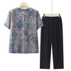 Roupas de verão para meia-idade e idosos, roupas femininas para mães, roupas para avós, roupas de verão, conjunto de duas peças com cardigã pequeno de manga curta para idosos