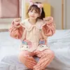 Pijama infantil otoño e invierno franela niñas lindo caricatura solapa forro polar coral niños cálido ropa de casa