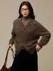 Cárdigan de lana con capucha holgado para mujer, otoño e invierno, chaqueta de punto gruesa holgada con doble cremallera, top suéter de lana cepillada para mujer