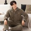 Pijama de Invierno para Hombre de Tres Capas Acolchado Otoño e Invierno Adolescente Niños Engrosado Forrado de Lana Coral Fleece Ropa de Casa conjunto