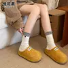 Zapatos Birkenstock de Cuero Genuino Suela Gruesa para Aumentar Altura con Plus de Terciopelo para Mujer Puntera Cerrada Medias Zapatillas Otoño/Invierno 2026 Nuevos Zapatos de Algodón Cálidos Slip-on