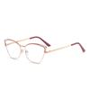 5668 Nuevas gafas de moda de metal con forma de ojo de gato para mujer, montura de gafas para miopía con borde anti-cejas azules, montura de gafas para cara pequeña