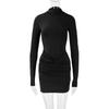 Estilo Europeo y Americano Ropa de Mujer Temu Otoño e Invierno Cuello Alto Manga Larga Plisado Ajustado Diseño de Nicho Vestido Corto Venta al por Mayor