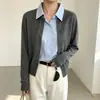Coleção outono 2026 estilo europeu: um look chique de duas peças, cardigã de tricô para mulheres, com gola de lapela, design versátil e efeito emagrecedor, com mangas compridas