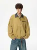 Jaqueta de Trabalho Estilo Celeiro Americano Masculina Outono High Street Lapela Jaqueta Baseball Retrô Cáqui Curta Casual