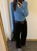 Qc No Reembolsable Primavera 2026 Nuevo Coreano Dongdaemun Le*Obe Color Sólido Ajustado Cuello Barco Manga Larga Camiseta Top