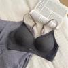 Ropa interior sin costuras de hilo nuevo para mujer, pecho pequeño push-up, tira de gelatina, soporte suave, anti-caída, pecho grande, texto fino