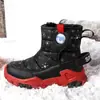Botas de neve infantis para meninos, forradas com fleece e espessadas, para inverno de meninas, antiderrapantes, resistentes ao desgaste, com sola de aço, sapatos de algodão quentes para exterior, estilo Nordeste