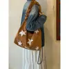 Bolsa de Ombro Plissada Bordada com Estrelas Estilo Retrô Coreano para Mulheres, Bolsa Tote Simples para o Dia a Dia, Bolsa Transversal Casual de Grande Capacidade
