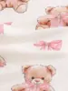 Conjunto de Pijama para Bebé Primavera y Otoño 2026 Amigable con la Piel y Cálido Estampado de Oso de Dibujos Animados con Lazo + Pantalones Largos Cómodos