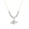 Collar de Planeta con Circonita en Forma de Corazón Colgante de Saturno Cadena de Perlas para Clavícula para Mujer Nicho de Gama Alta Minimalista Accesorio Versátil para Mujer