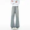 Jeans Masculino Jacquard Xadrez Grande + Estoque Profundo Rústico Bonito Micro Flare Slim Fit Calça Casual Streetwear Americano c
