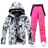 Novo traje de esqui masculino e feminino, conjunto de calças de snowboard duplas, estilo coreano, quente e espesso