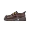 Mocassins femininos Augusiden 2026 novo modelo de outono sapatos de couro com salto grosso marrom estilo britânico sola macia sapatos para o dia a dia