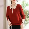 Nueva camisa básica de manga larga de otoño para mamá, suéter con cuello para mujer, top de punto de talla grande, ropa de otoño e invierno para mujeres de mediana edad y mayores