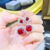 Nuevos aretes de rubí de simulación europeos y americanos de transmisión en vivo, aretes cuadrados de diamante amarillo brillante, aretes largos de aguamarina al por mayor
