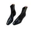 Botas de Couro Macio Bico Quadrado Salto Bloco Zíper Traseiro Elástico para o Dia a Dia 2026 Nova Coleção Início de Primavera Versátil Moda Retrô Slim Fit Botas Martin