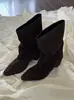 Primer Encuentro Ji Dong Qiu Estilo Nuevo Punta Puntiaguda Sueltos Slip-on Botas de Media Pantorrilla Moda Temperamento Versátiles Botines para Mujer