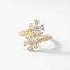Anillo de Cobre con Circonita de Nuevo Estilo Europeo y Americano Transfronterizo de Lujo Ligero, Anillo Abierto de Espiga de Trigo en Forma de Cruz de Moda para Mujer