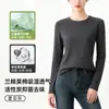 Camiseta de Manga Larga de Algodón Modal Lenzing para Mujer, Top Liso de Color Sólido Delgado con Cuello Redondo, Ajuste Casual Regular en los Hombros, Adelgazante, Adecuada para Usar en Capas o Sola