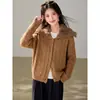 Jaqueta Curta de Tricô com Gola Grande e Patchwork de Pelo Estilo Coreano Cardigan de Tricô Versátil Emagrecedor Feminino Outono/Inverno