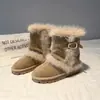 Botas de Nieve Peludas de Estilo Nuevo para Mujer Invierno 2026 con Aumento Interno de Altura, Hebilla de Cinturón, Cálidas, con Forro de Terciopelo, Botas Retro Birkenstock de Media Caña