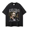 Camiseta Vintage Moderna Transfronteiriça Gola Redonda Estampa de Banda Ins Retrô Lavada Floral Oversized Manga Curta
