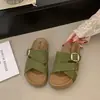 Sandálias de Linho com Tiras Cruzadas e Solado Grosso para Mulheres 2026 Novo Verão Retro Outdoor Fivela de Metal Sandálias Slide de Dedo Aberto
