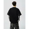 Gola redonda moderno legal bonito rua alta solto bordado manga curta tie-dye americano manga de cinco pontos cropped camiseta masculina verão manga