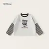 Ropa Infantil Camiseta para Niños con Diseño Color-Blocking Top para Niñas Falso Dos Piezas Cuello Redondo Manga Larga Ropa Moderna para Niños