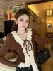 Chique Outono e Inverno Design de Alta Qualidade Babado Manga Longa Moda Feminina Elegante Francês Emagrecedor Temperamento Blusa Tendência