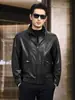 Nueva Chaqueta de Cuero Genuino Haining para Hombre de Primavera y Otoño, Chaqueta de Piel de Ternera Encerada al Aceite con Cuello Solapa, Chaqueta Casual de Moda para Hombre