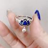 Anillo de plata tailandesa de cloisonné estilo étnico de loto para mujer, anillo de dedo índice de personalidad, diseño de nicho, anillo ajustable para mujer al por mayor