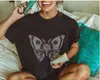 Camiseta de Algodón Manga Corta Talla Europea Transfronteriza para Mujer Verano Hombros Descubiertos Manga Corta para Mujer Talla Europea Camiseta Estampada Retro Talla Europea Calavera Luna