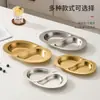 Plato Doble de Acero Inoxidable Coreano Plato Dividido Plato Creativo para Snacks Plato para Platos Fríos Plato para Snacks Comida Frita Plato Pequeño Plato Plano