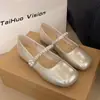 Impresionantes Mocasines Planos Franceses de Plata para Mujer 2026 Nuevo Estilo de Verano Combinan Bien con Faldas Zapatos Mary Jane Zapatos Pequeños de Cuero Zapatos Wanwan
