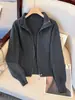 Cardigan de Tricô Cinza com Gola Alta e Zíper Duplo Feminino 2026 Outono/Inverno Novo Elegante Versátil Casaco Suéter A14618