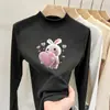 Camada base infantil forrada de fleece, roupa íntima para outono e inverno, camiseta de manga longa com gola alta escovada, top de alta qualidade estilo coreano para meninas